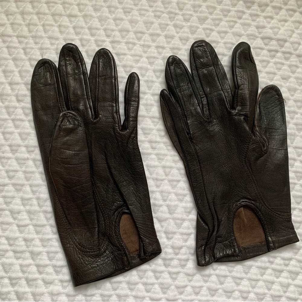 Vintage Brown Grandoe Silk Lined Wrist Length Leather Gloves Size 6.5